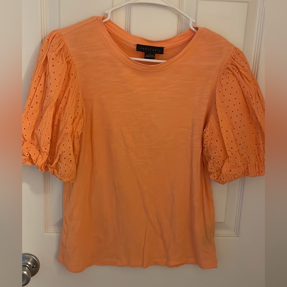 Sanctuary Orange Eyelet Puff Sleeve Tee